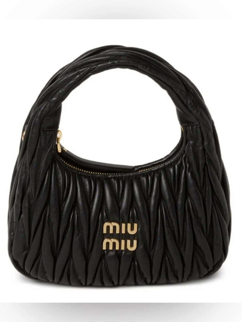 Miu Miu Black Matelassé Shoulder Bag with Gold Logo
